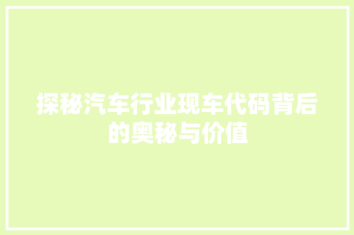 探秘汽车行业现车代码背后的奥秘与价值