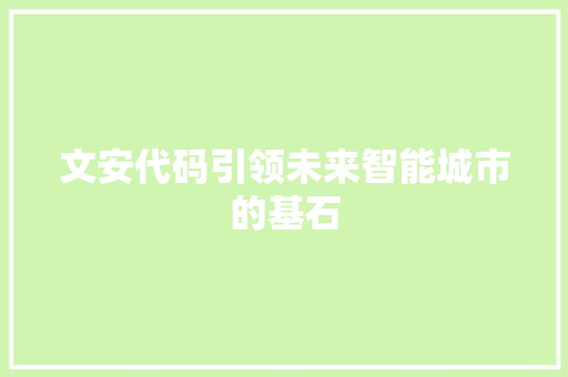 文安代码引领未来智能城市的基石