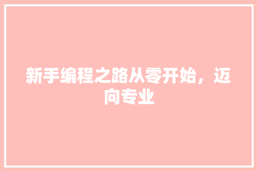 新手编程之路从零开始，迈向专业