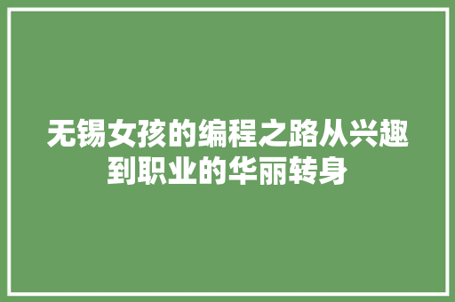 无锡女孩的编程之路从兴趣到职业的华丽转身