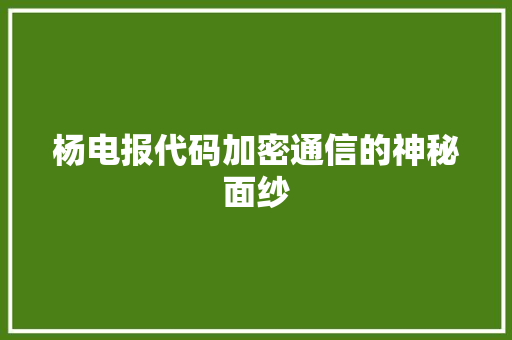 杨电报代码加密通信的神秘面纱