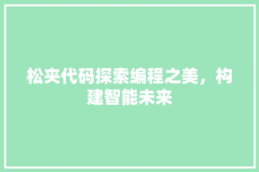 松夹代码探索编程之美，构建智能未来
