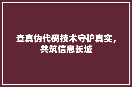查真伪代码技术守护真实，共筑信息长城
