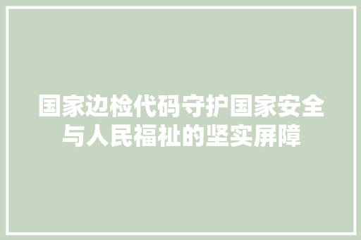 国家边检代码守护国家安全与人民福祉的坚实屏障