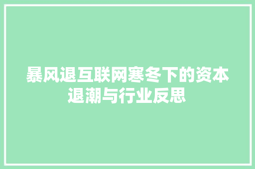 暴风退互联网寒冬下的资本退潮与行业反思