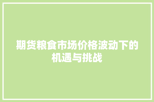 期货粮食市场价格波动下的机遇与挑战