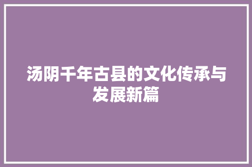 汤阴千年古县的文化传承与发展新篇