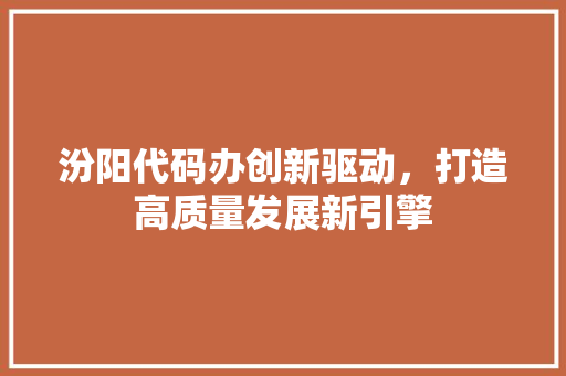 汾阳代码办创新驱动，打造高质量发展新引擎