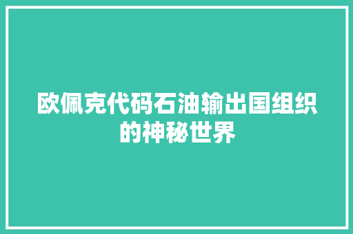 欧佩克代码石油输出国组织的神秘世界