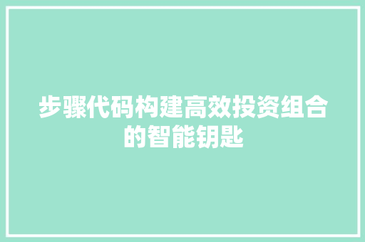 步骤代码构建高效投资组合的智能钥匙