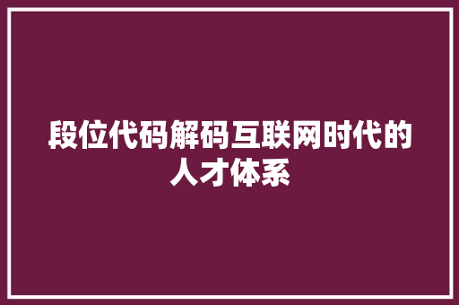 段位代码解码互联网时代的人才体系