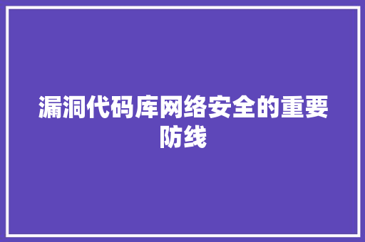 漏洞代码库网络安全的重要防线