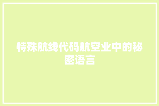 特殊航线代码航空业中的秘密语言