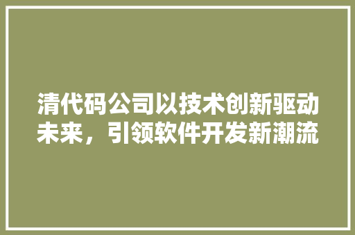 清代码公司以技术创新驱动未来，引领软件开发新潮流