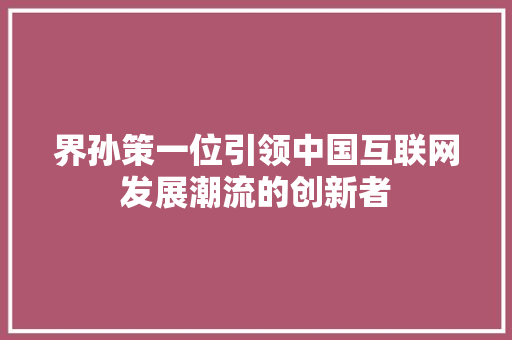 界孙策一位引领中国互联网发展潮流的创新者