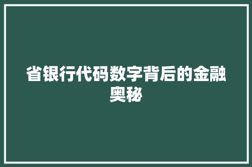 省银行代码数字背后的金融奥秘