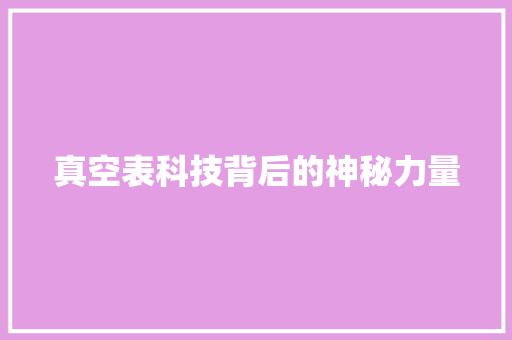 真空表科技背后的神秘力量