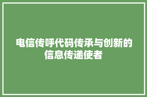 电信传呼代码传承与创新的信息传递使者