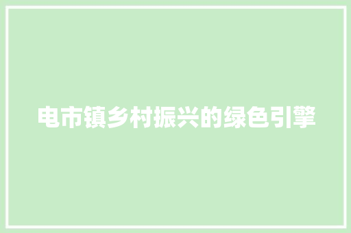 电市镇乡村振兴的绿色引擎