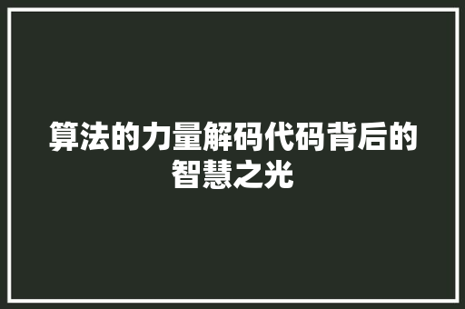 算法的力量解码代码背后的智慧之光