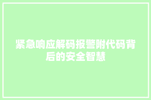 紧急响应解码报警附代码背后的安全智慧