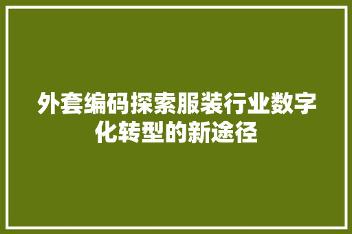 外套编码探索服装行业数字化转型的新途径