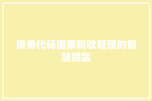 税务代码国家税收管理的智慧钥匙