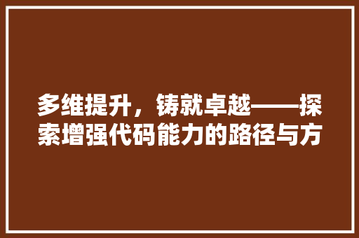 多维提升，铸就卓越——探索增强代码能力的路径与方法