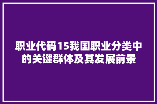 职业代码15我国职业分类中的关键群体及其发展前景