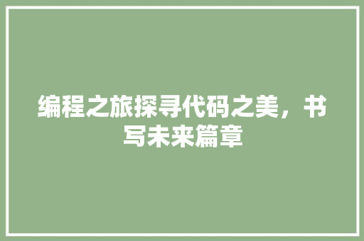 编程之旅探寻代码之美，书写未来篇章