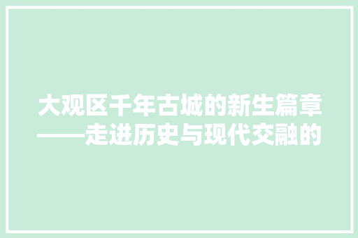 大观区千年古城的新生篇章——走进历史与现代交融的魅力之地