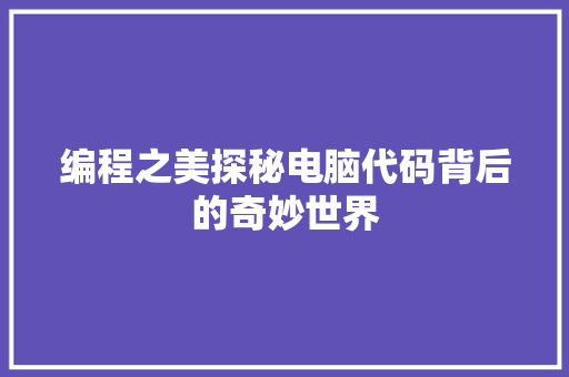 编程之美探秘电脑代码背后的奇妙世界