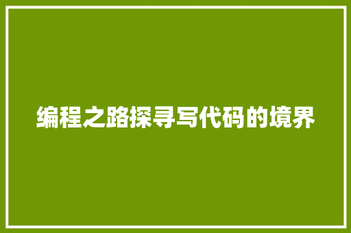 编程之路探寻写代码的境界