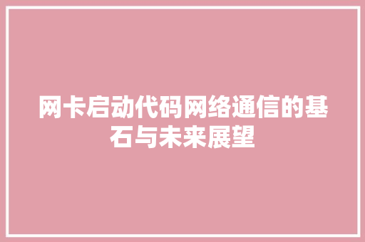 网卡启动代码网络通信的基石与未来展望