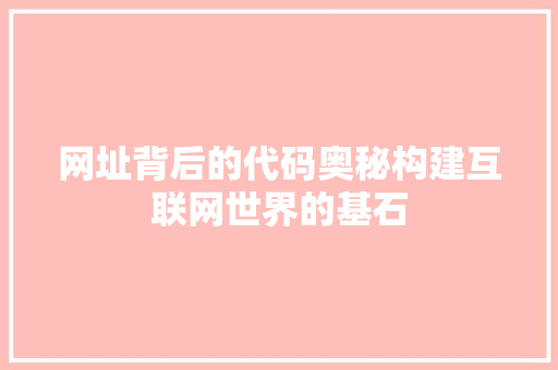 网址背后的代码奥秘构建互联网世界的基石