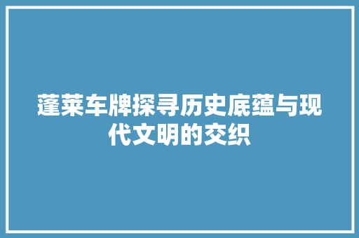 蓬莱车牌探寻历史底蕴与现代文明的交织