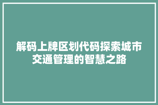 解码上牌区划代码探索城市交通管理的智慧之路