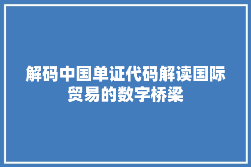 解码中国单证代码解读国际贸易的数字桥梁