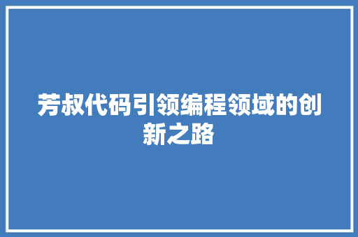 芳叔代码引领编程领域的创新之路