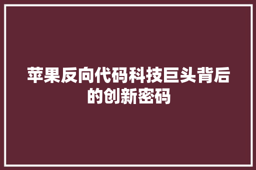 苹果反向代码科技巨头背后的创新密码
