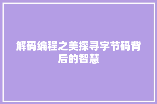 解码编程之美探寻字节码背后的智慧