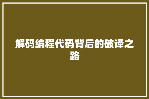 解码编程代码背后的破译之路