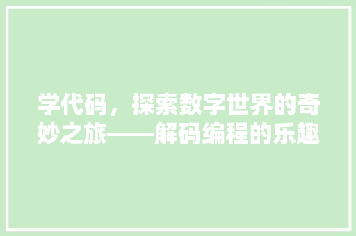 学代码，探索数字世界的奇妙之旅——解码编程的乐趣与魅力