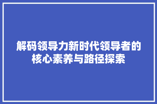 解码领导力新时代领导者的核心素养与路径探索