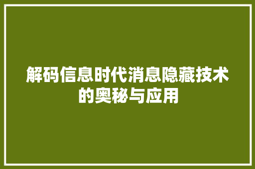 解码信息时代消息隐藏技术的奥秘与应用