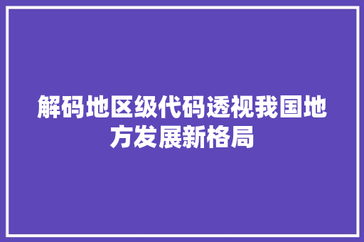 解码地区级代码透视我国地方发展新格局