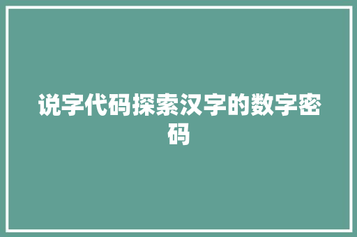 说字代码探索汉字的数字密码