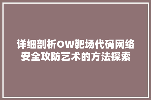 详细剖析OW靶场代码网络安全攻防艺术的方法探索