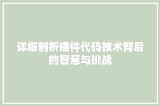 详细剖析插件代码技术背后的智慧与挑战