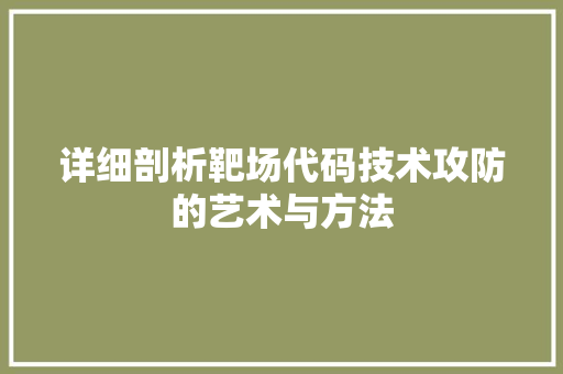 详细剖析靶场代码技术攻防的艺术与方法